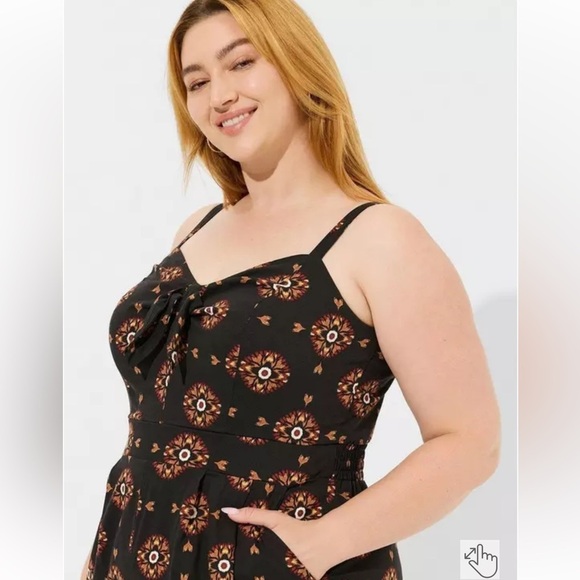 Torrid Tie Front Culotte Bohemian Batik Suns Deep Black Jumpsuit Sz 1 14-16 NWT - Picture 6 of 10